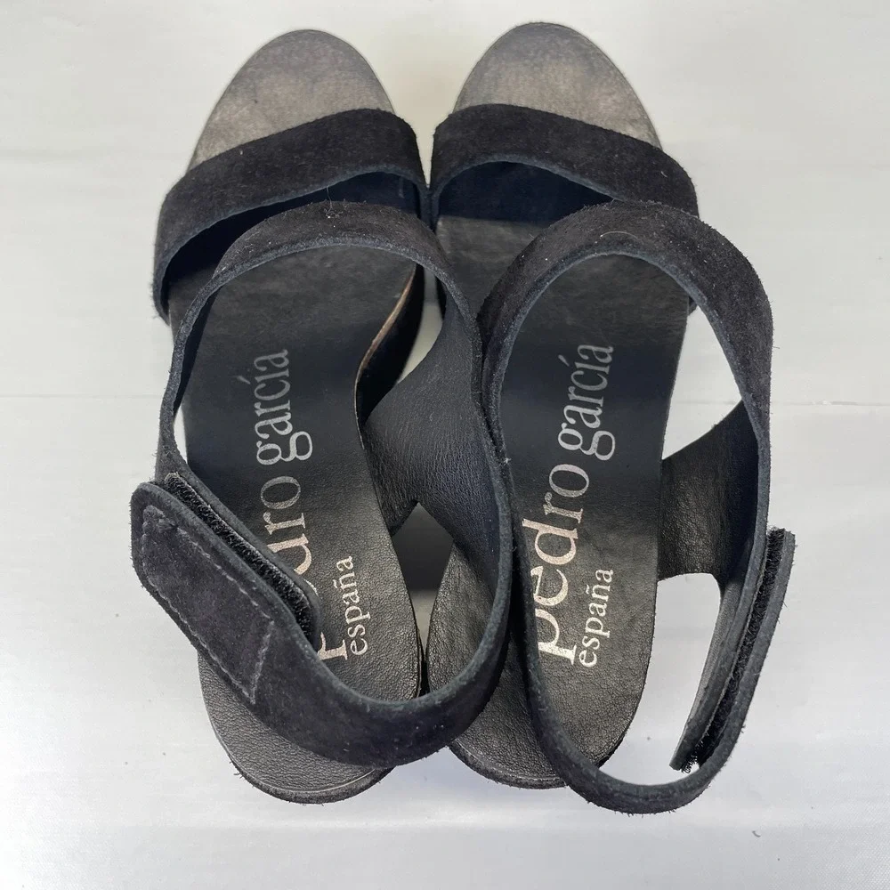 Pedro Garcia Platform Wedge Sandals Womens Size 36.5 US 6.5 Black Suede Shoes